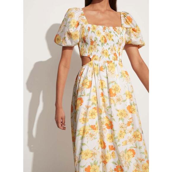 NWT Faithfull the Brand Loucetta Floral Print Midi Dress Sz. 12 White Yellow - Picture 5 of 15